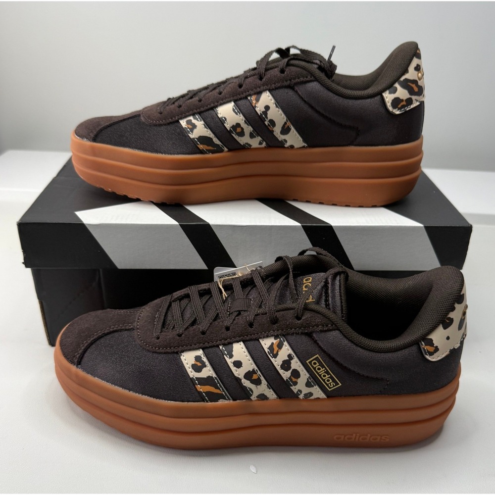 Adidas VL Court Bold Womens Platform Sneakers Brown Leopard KI3335 Size 8 NEW - Picture 1 of 9
